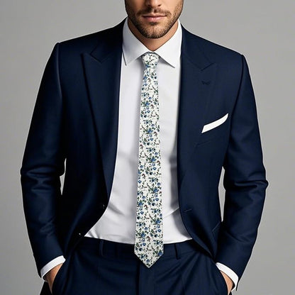 Cotton Floral Ties for Men 2.76" Men's Skinny Tie Linen Flower Printed Neck Tie for Wedding Dating Party