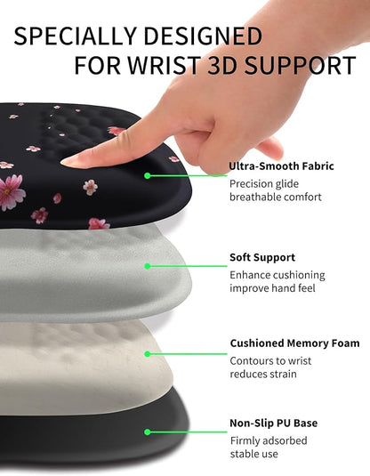 Hokafenle Ergonomic Wrist-Hugging Mouse Pad Wrist Support, U-Shaped Holding Wrist Rest Mousepad for Carpal Tunnel Pain Relief with Cushioned Memory Foam Slope Massage Bulge (10.2x8.3 in,Fall Flower)