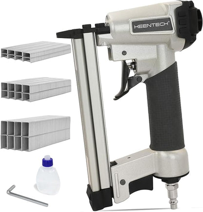 KEENTECH Pneumatic Staple Gun 22 Gauge, Air Upholstery Stapler with 3765pcs 3/8" Crown Staples 1/4"-5/8", Ready-to-Use Air Staple Gun with Staples, Safety Trigger, for Wood Furniture Fabric Leather