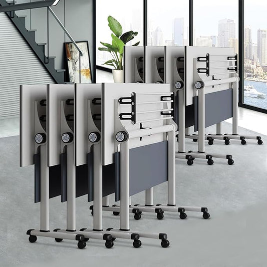 Conference Table Folding Conference Room Tables, Modern Mobile Meeting Training Table with Silent Wheels, Foldable Seminar Table for Offices, Classrooms, Libraries (8, Grey, 61in)