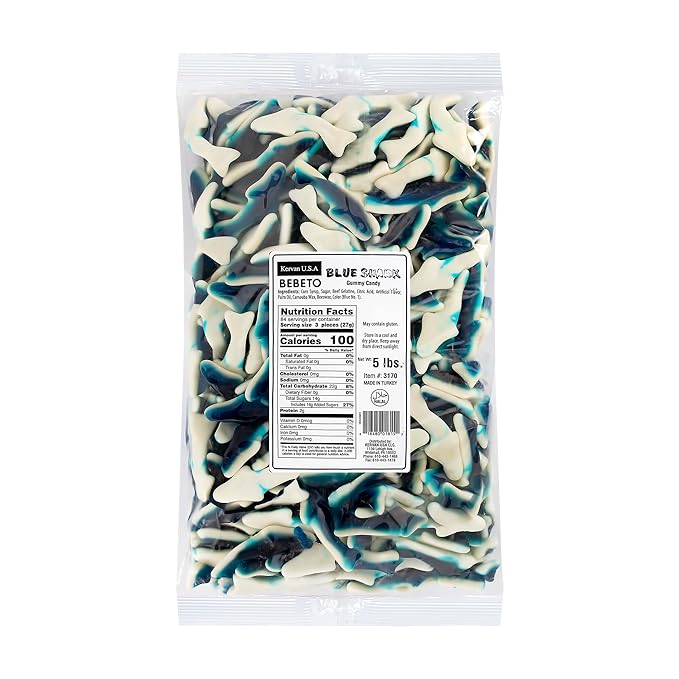 Kervan Candy Bebeto Blue Shark Gummies - Fruity, Soft & Sweet Gummy Candy Bulk for Kids, Gift Snacks and Parties - Big Party Size Bag Blue Sharks (5 lbs)