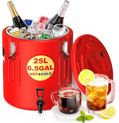 Insulated Beverage Dispenser 5 Gallon - Ice and Hot Drink Dispenser with 304 Stainless Steel Interior and Spout, Portable Hot Water Dispenser, Outdoors Cooler Jug for Camping Party Sports,N9