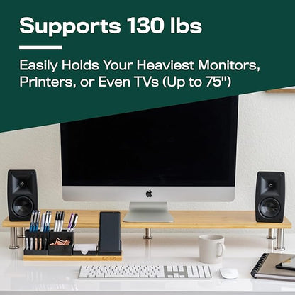 The Original Bamboo Dual Monitor Stand (As Seen On PBS) - 42 Inch Large Monitor Riser for Computer Screens, Laptop or TV - Desk Shelf Adds Storage Space and Improves Ergonomics - Natural