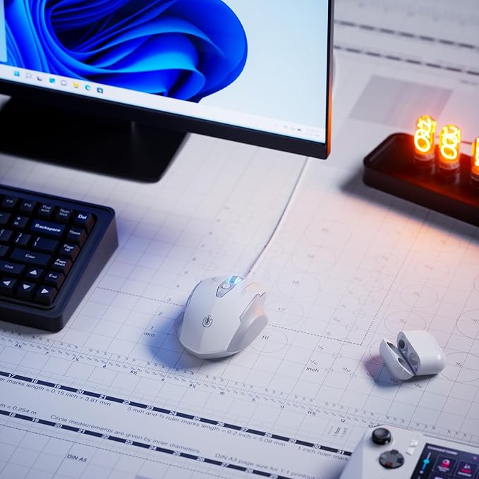 Uineer Wired Mouse, 4 Levels Adjustable DPI, 6 Programmable Buttons, Ergonomic Computer Wired Mouse for PC Laptop Computer for Working and Gaming - Plug & Play (White)