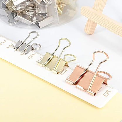 Office Binder Paper Clips Assorted Sizes Set (Small, Medium, Large) Multicolored (Rose Gold, Gold, Silver), 42 Pack
