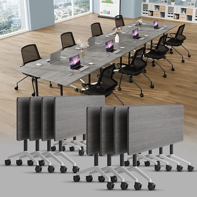 8-10 Person Conference Table Folding Conference Table for Office,Training, Seminar,Schools Modern Wood Conference Meeting Room Table Large Rectangular Conference Room Tables（4PCS,47in）