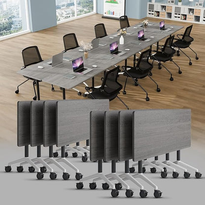 8-10 Person Conference Table Folding Conference Table for Office,Training, Seminar,Schools Modern Wood Conference Meeting Room Table Large Rectangular Conference Room Tables（4PCS,47in）