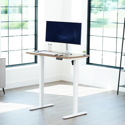 VIVO Electric 43 x 24 in Standing Desk, Memory Height Adjustment, 1B Series, One-Piece Reclaimed Wood Top, White Frame, DESK-KIT-1W4P