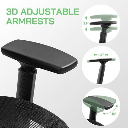 Mesh Ergonomic Office Chair with Footrest,High Back Mesh Gaming Chair with Lumbar Support,Adjustable Headrest and Armrests for Home Office Desk Chair