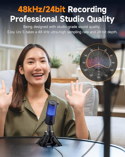 COMICA Ejoy UNI S USB Gaming Microphone for PC, RGB Cardioid Condenser Mic with Tripod Stand, 48kHz/24bit, Noise Cancellation, Streaming Mic for Recording, Podcast, Twitch, Discord, Computer, PS5, PS4