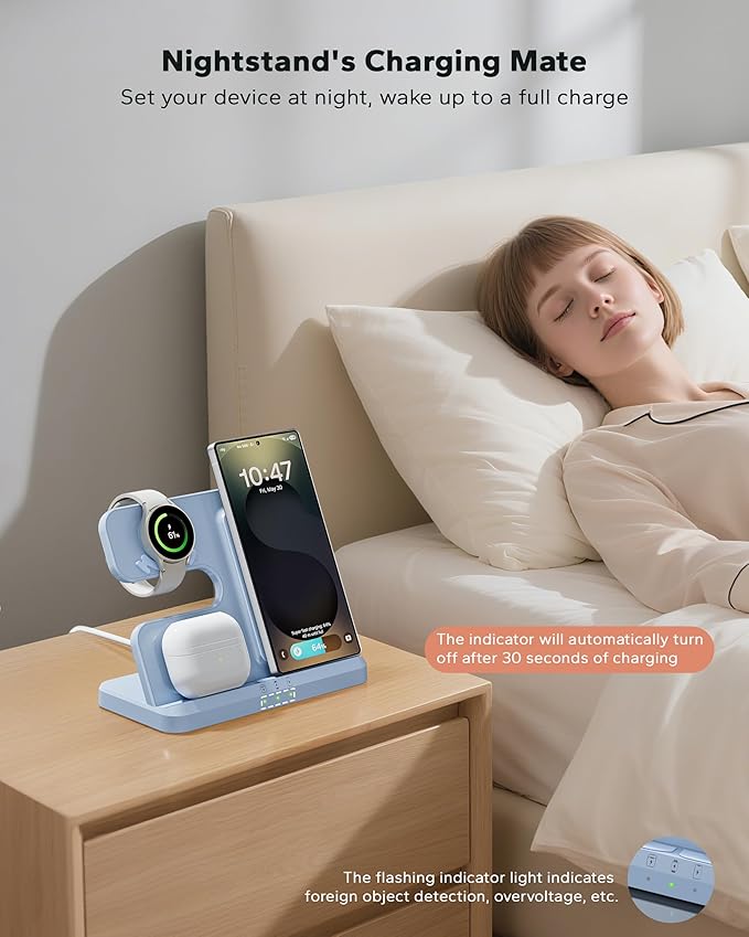 Wireless Charging Station for Samsung, 3 in 1 Charging Dock for Galaxy S25 Ultra/S24/S23/Z Fold, Phone and Watch Charger for Samsung Watch Galaxy 8/7/6/5, Galaxy Buds 3/2/Pro