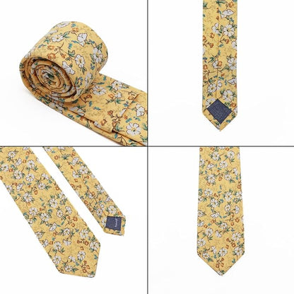 Cotton Floral Ties for Men 2.76" Men's Skinny Tie Linen Flower Printed Neck Tie for Wedding Dating Party