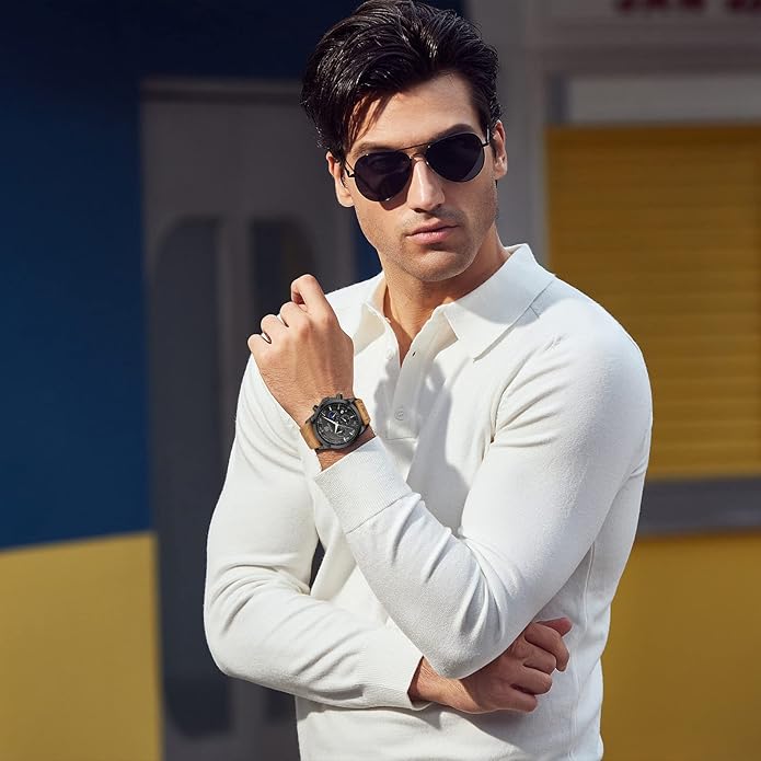 BY BENYAR Mens Watches Analog Quartz Chronograph Waterproof Wrist Watches for Men Fashion Business Work Casual Sport Designer Dress Watch with Calendar Elegant Gifts for Men