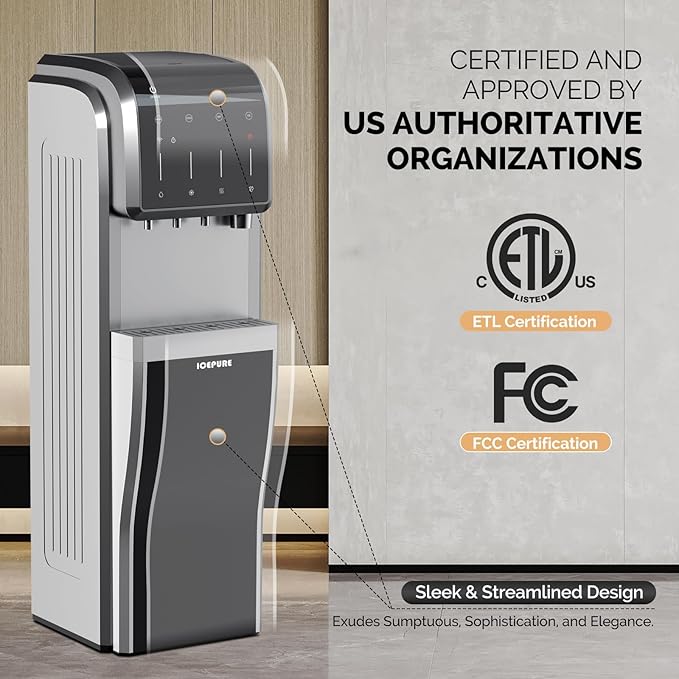 ICEPURE 6-in-1 Bottleless Water Cooler with Ice Maker with 3-Stage Reverse Osmosis Filters, WiFi, Bullet and Crushed Ice, 35lbs/24H, Hot and Cold Water, Child Lock, Stainless Steel