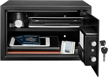Amazon Basics Steel Security Safe and Lock Box with Electronic Keypad, Easy to Use, Secure Cash, Jewelry, Documents, Black, 1.2 Cubic Feet, 16.9-x-14.6-x-10.6-inches (WxDxH)