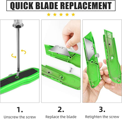 DIYSELF 4 Pack Retractable Box Cutters, Utility Knives with 10 Blades, Heavy Duty for Cardboard, Carpet, Paper