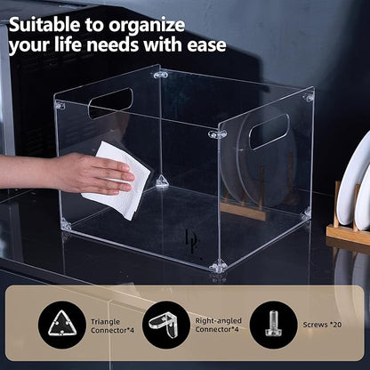 DF Acrylic File Holder with Handles - Acrylic File Organizer - Clear File Box for Letter Size/A4 Folder Holder - Desktop Hanging File Organizer (Without Partition)