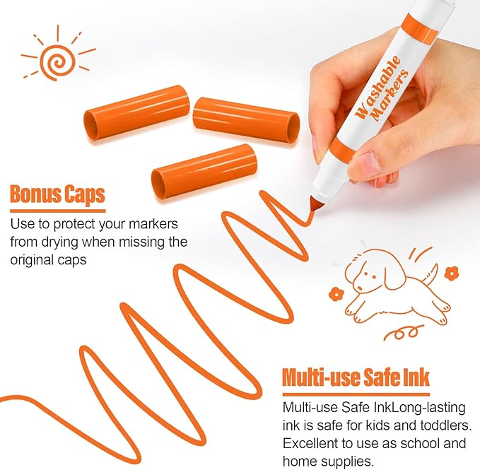 Janlaugh 36 Pcs Orange Washable Markers Bulk Coloring Broad Line Markers for Kids Orange Conical Tip drawing pen for School Supplies, travel Art baby shower gender reveal party Supplies, Ages 6+