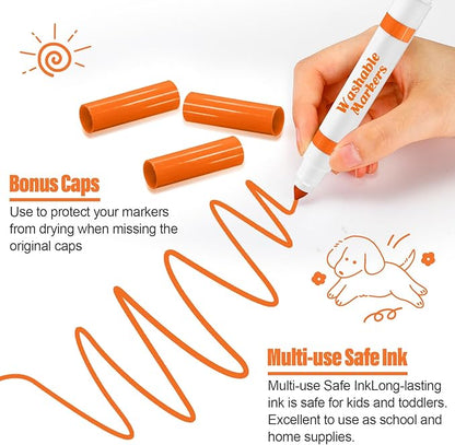 Janlaugh 36 Pcs Orange Washable Markers Bulk Coloring Broad Line Markers for Kids Orange Conical Tip drawing pen for School Supplies, travel Art baby shower gender reveal party Supplies, Ages 6+