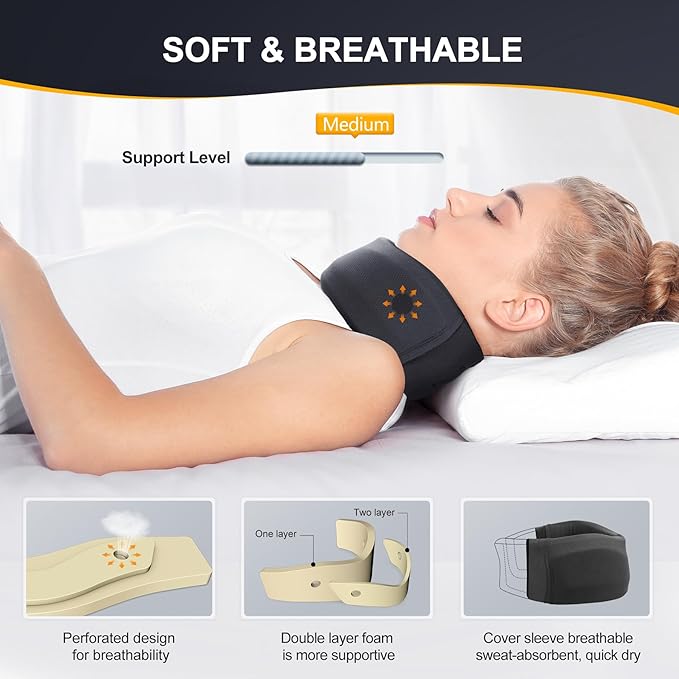 CozyHealth Neck Brace for Neck Pain and Support, Soft Neck Support Relieves Pain & Pressure in Spine for Women & Men, Wrap Align Stabilize Vertebrae Foam Cervical Collar for Sleeping (Black, S, 3" Middle Height)