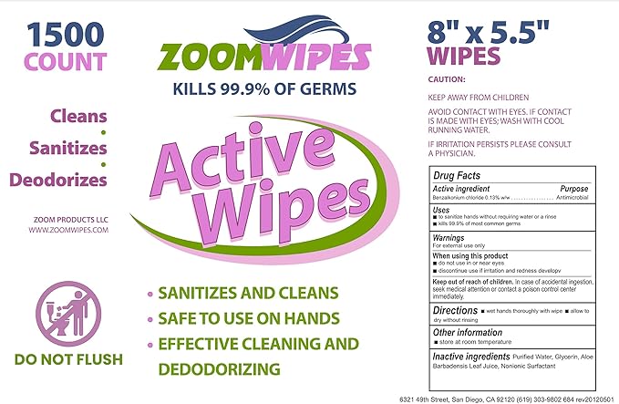 Zoom Active Cleaning Wipes Bulk 6000 Count (4 Rolls of 1500) | Antibacterial Disinfecting Wipes for Hands, Home, Gym, Office & Car | Multi-Purpose, Quick Dry, Fresh Scent, Made in USA, No Bleach