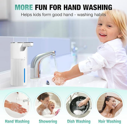 2 Pack Automatic Soap Dispenser: 14oz Plastic - Foaming Touchless 4 Level Adjustable Wall Mount Foam White Rechargeable Electric Auto Smart Soap Dispenser Set - Bathroom Kitchen Hand Dish Lotion
