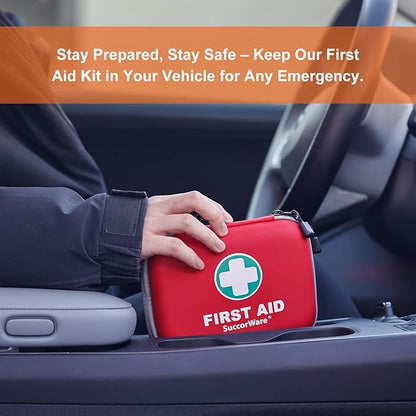 150 Pieces Mini First Aid Kit - Small Medical Kit with Hard Shell - Emergency First Aid Kit for Car, Travel, Home, Outdoor, Office, Camping, Hiking (Red)