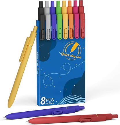 8Pcs Gel Pens - 0.5mm Black Ink Pens Fine Point Smooth Writing, Quick Drying Retractable Pen for Journaling, Cute School & Office Supplies