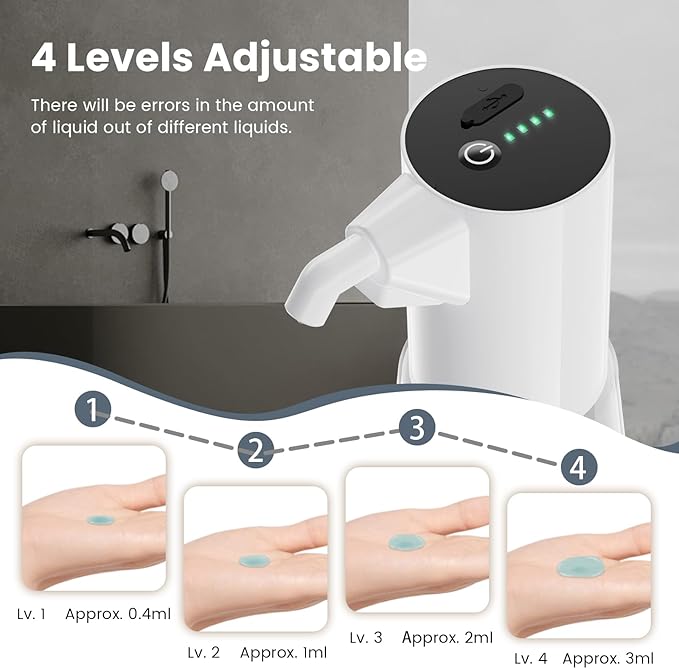 Automatic Liquid Soap Dispenser Touchless,Hand & Dish Electric Dispenser 4-Level Adjustable,450ML Waterproof Rechargeable Kitchen Auto Soap Pump,The Bottle is Replaceable (White)