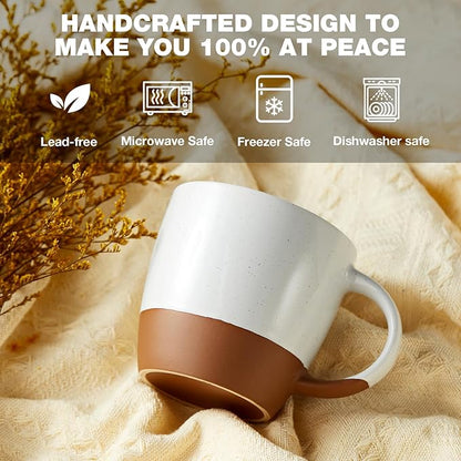 White Ceramic Coffee Mugs Set of 6 (Large),18 oz Coffee Cups with Handle, Latte Mug, Big Mug for Women, Men, Great for Tea Hot Chocolate, Microwave Safe, Modern, Unique Style for Any Kitchen