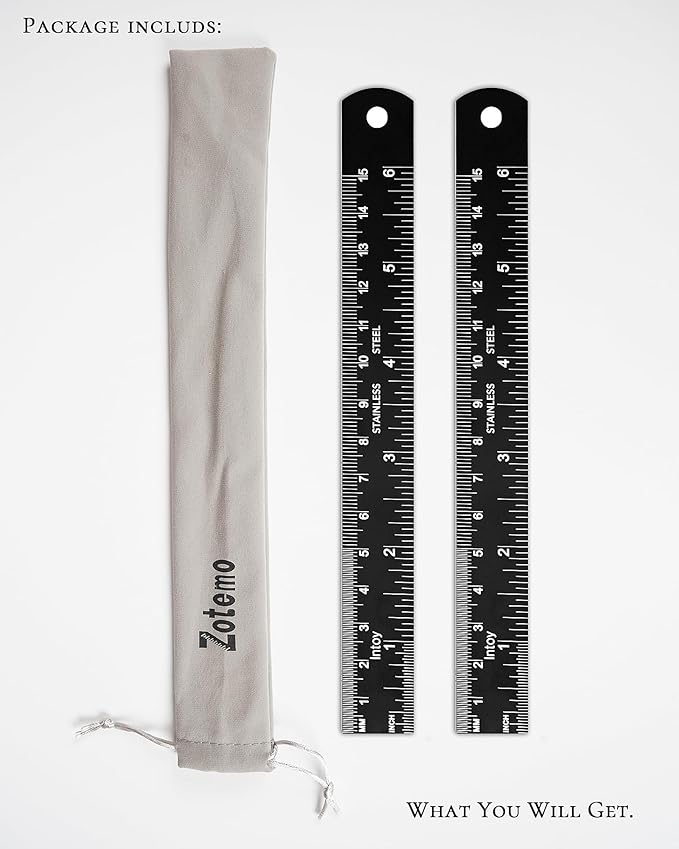 Metal Ruler 6 Inch, 2 Pack - Double Scale mm/inch Laser Etched - Small Stainless Steel Ruler with Zero-Start Edge, Easy to Read Straightedge for Journaling, Machinist, School, Office