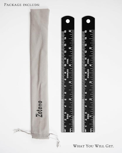Metal Ruler 6 Inch, 2 Pack - Double Scale mm/inch Laser Etched - Small Stainless Steel Ruler with Zero-Start Edge, Easy to Read Straightedge for Journaling, Machinist, School, Office