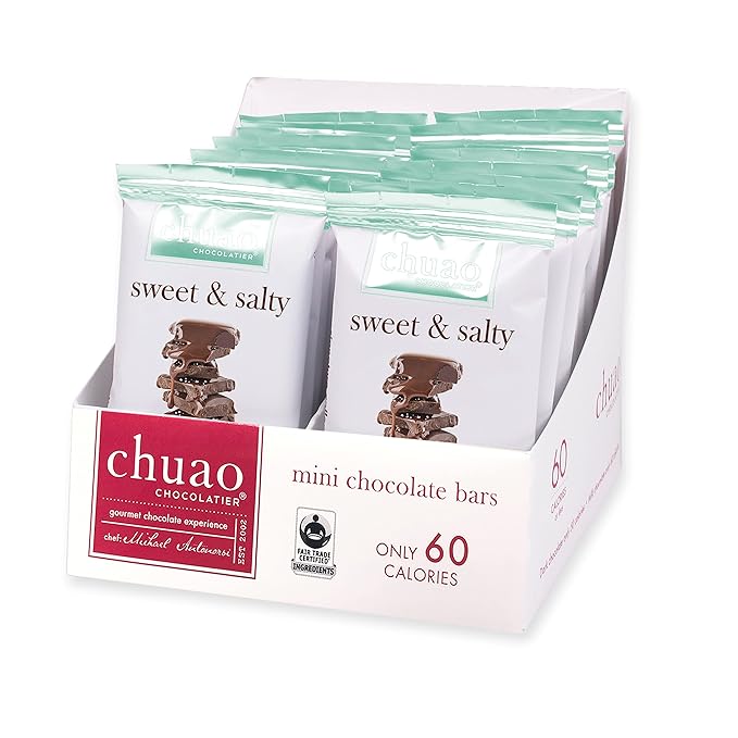 Chuao Chocolatier Sweet & Salty Milk Chocolate Mini Bars | Gourmet Chocolate Sea Salt European No Preservatives | For Gift Baskets, Christmas, Valentines Day, Gifts for Women, Men, Birthday, Thank You, Care Package | 24 Pack