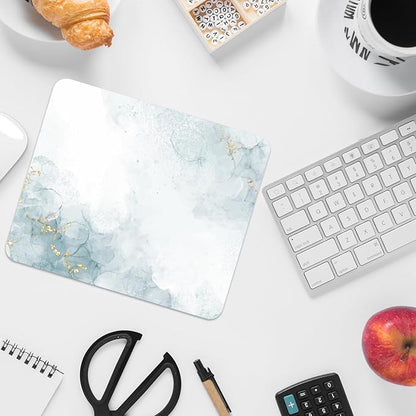 Square Mouse Pad with Stitched Edge, Premium Mousepad Washable Cloth. Computer Mouse Pad with Non-Slip Rubber Base, Mouse Pads for Computers Laptop Mouse 9.25x7.75x0.12 inch-Cyan Marble