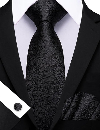 Barry.Wang Tie Sets for Men Silk Solid Necktie Stain Ties Handkerchief Pocket Square Cufflinks Wedding Business Dyed