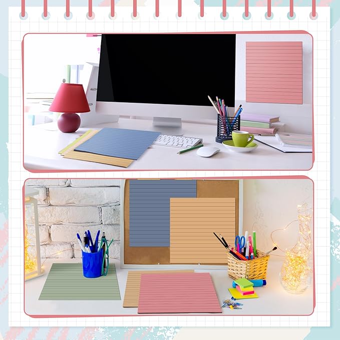 8 Pads Big Sticky Notes 11 x 11 Inch Lined Jumbo Large Sticky Notes for Wall,Giant Strong Power Memo Square Post for Office, 25 Sheets/Pad(Retro Color)