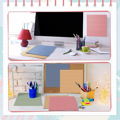 8 Pads Big Sticky Notes 11 x 11 Inch Lined Jumbo Large Sticky Notes for Wall,Giant Strong Power Memo Square Post for Office, 25 Sheets/Pad(Retro Color)