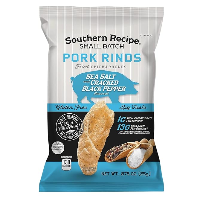 Pork Rinds Variety Pack | Hot Honey, Sweet BBQ, Spicy Dill, Salt & Pepper | 4 Flavors | Southern Recipe Small Batch Chicharrones | Keto Friendly & Low Carb | Snack Bag (20 Count)