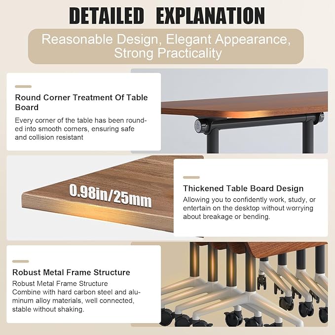 Conference Table, Folding Conference Room Table Meeting Tables, Flip Top Training Table Foldable Conference Tables with Wheels for Office, Conference Room, School (4 Pack A, 55.1 x 23.6 x 29.5 inch)