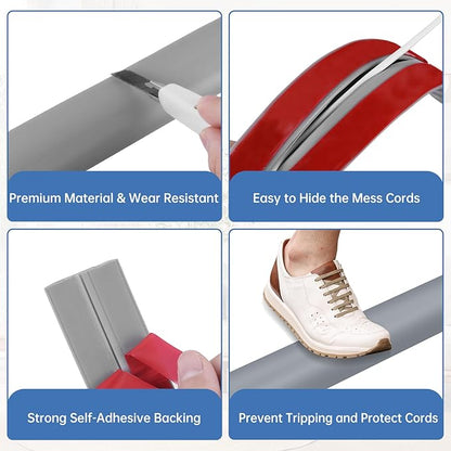 Floor Cord Cover Self Adhesive Cord Hider Floor Extension Cord Covers for Floor Power Cord Protector Cable Management Prevent Cable Trips Cable Cavity 0.59" W x 0.31" H (Grey, 20Ft)