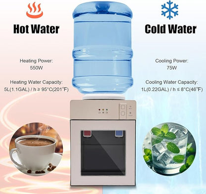 Water Dispenser Top Loading Countertop Water Cooler Dispenser with 3 Temperature Settings Desktop Electric Hot and Cold Dispenser for Home, Office, Dormitory (Champagne Gold)