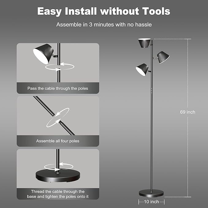 LED Tree Floor Lamp 42W, 4200 Lumens Super Bright Floor Lamps for Living Room with Remote & Touch Control, 3 Rotatable Lights 4 Color Temperatures, Modern Tall Standing Lamp for Bedroom Office