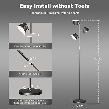 LED Tree Floor Lamp 42W, 4200 Lumens Super Bright Floor Lamps for Living Room with Remote & Touch Control, 3 Rotatable Lights 4 Color Temperatures, Modern Tall Standing Lamp for Bedroom Office