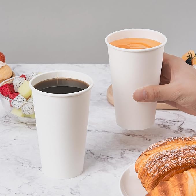 100 Pack Disposable Coffee Cups 16 oz, White Paper Cups, Hot Beverage Drinking Cups for Coffee, Water, Tea, Juice, Espresso