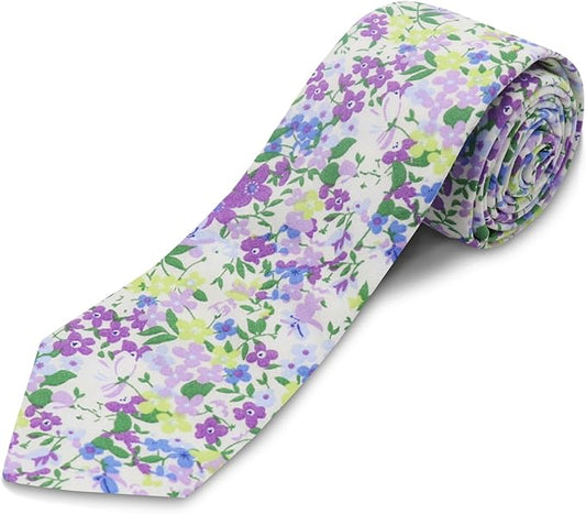 Cotton Floral Ties for Men 2.76" Men's Skinny Tie Linen Flower Printed Neck Tie for Wedding Dating Party