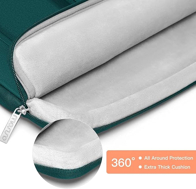 MOSISO 360 Protective Laptop Case 13.3 inch, 13-13.3 inch Laptop Sleeve Compatible with MacBook Air/Pro 13 / Pro 14, HP Dell ASUS Lenovo,Side Open Bag with 2 Raised&1 Flapover Pockets, Teal Green