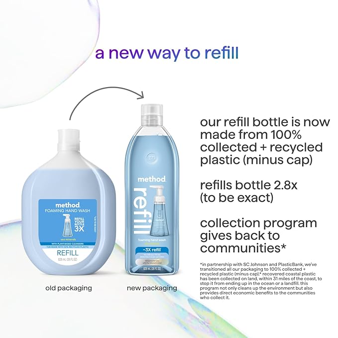 Method Foaming Hand Soap Refill, Sea Minerals, Recyclable Bottle, Biodegradable Formula, 28 fl oz (Pack of 4) (Packaging May Vary)