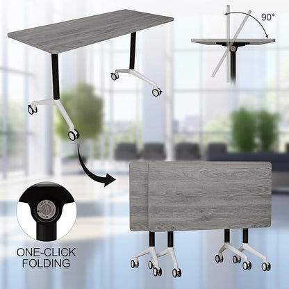 Conference Table Folding Conference Room Tables, Modern Mobile Meeting Training Table with Silent Wheels, Foldable Seminar Table for Offices, Classrooms, Libraries (4, Grey2, 70.8in)
