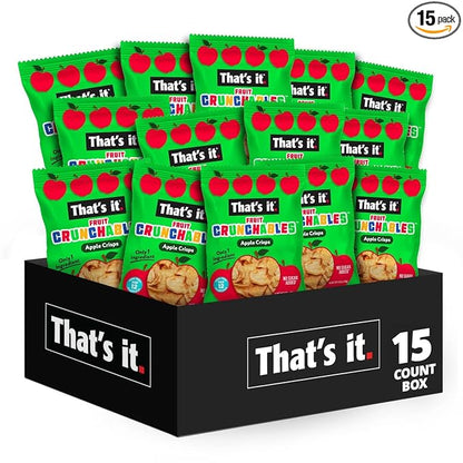 That's it. Fruit Crunchables (15 Pack) Apple Crisps healthy snacks for kids, Plant-Based, Non-GMO, Gluten-Free, No Sugar Added - Healthy Snack for lunch box 100% Natural Crunchy Fruit Snack