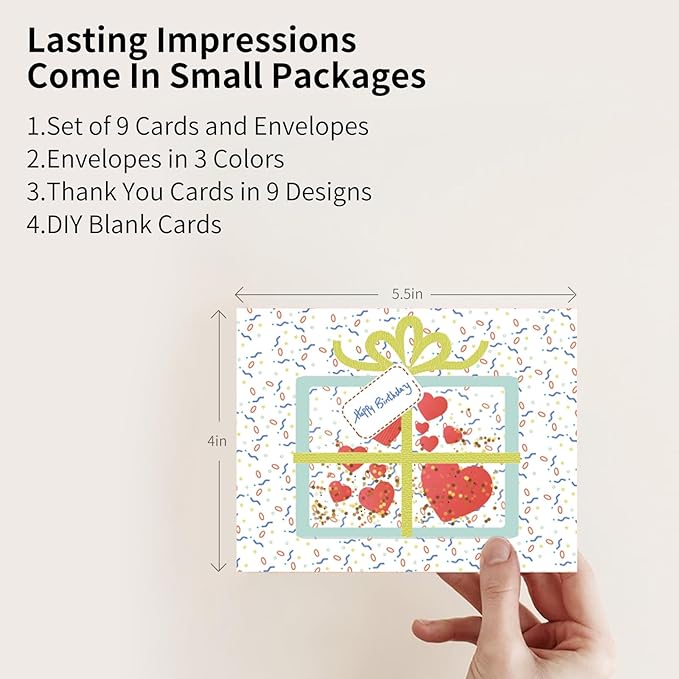 Greeting Card Making Kits DIY Blank Cards for Birthdays, 9 Envelopes, Flower Thank You Cards, Wildflower Thank You Cards with Envelopes